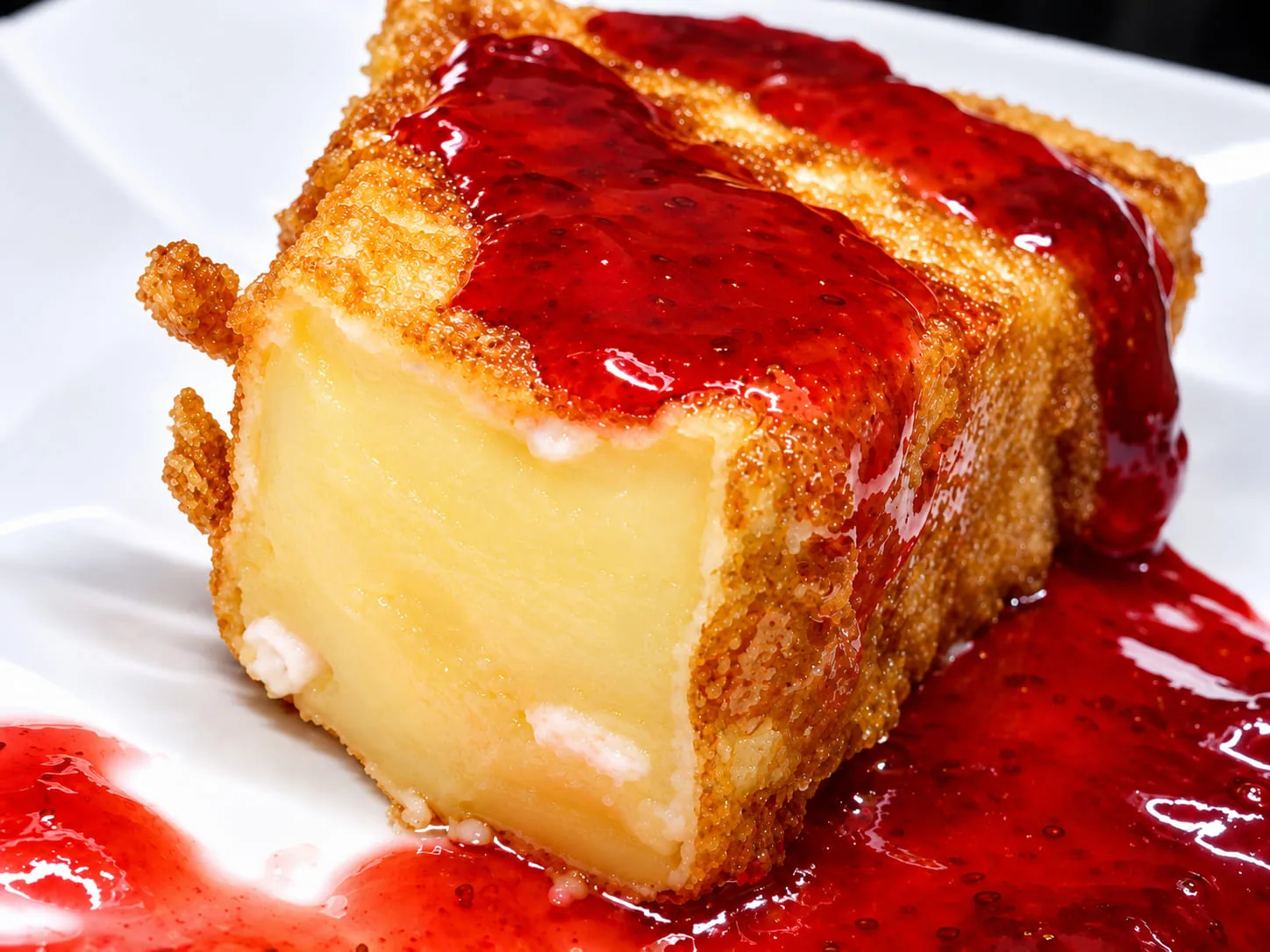 Queso frito con mermelada de fresa y kikos